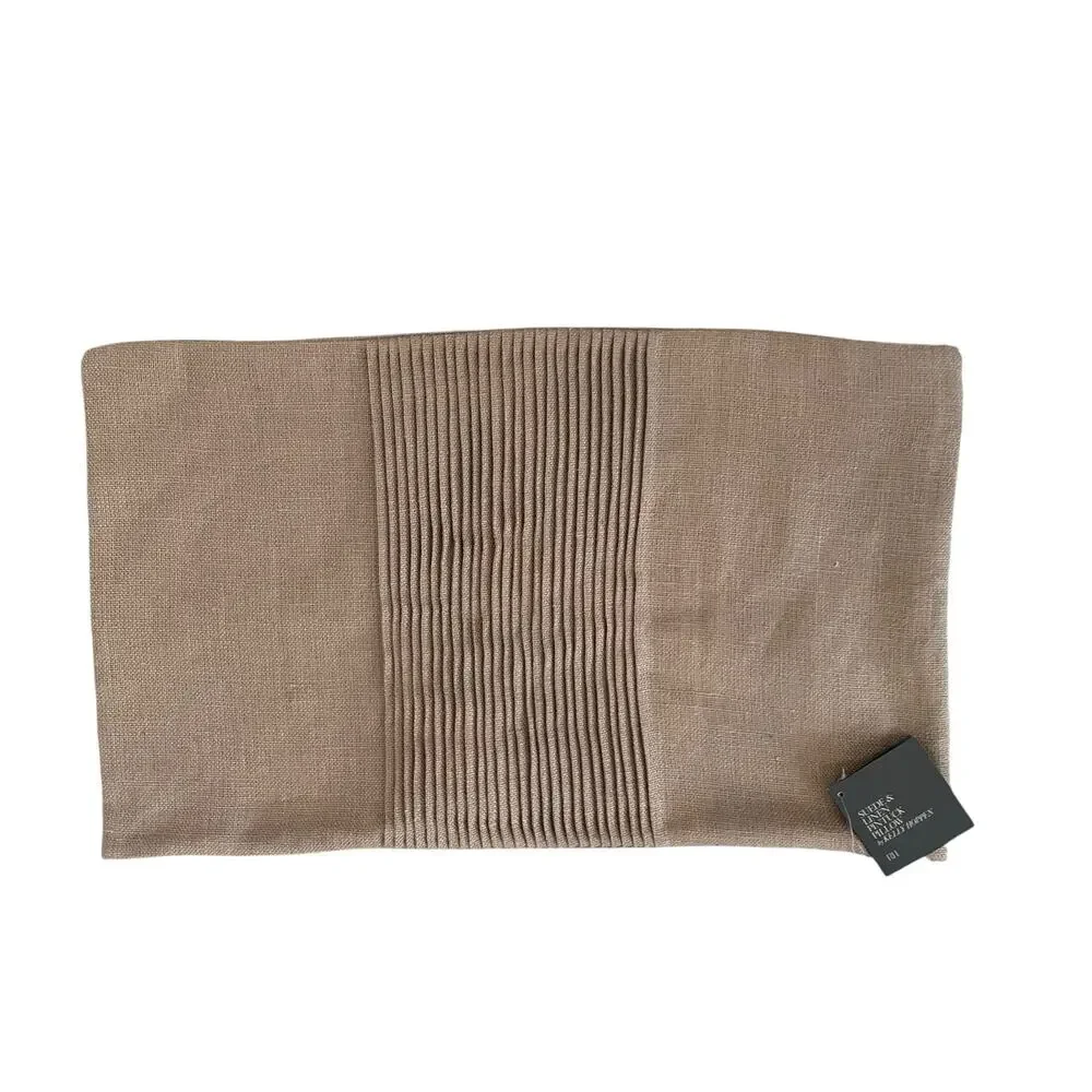 Restoration Hardware Suede & Linen Lumbar Pillow Cover 13x21 Camel NEW